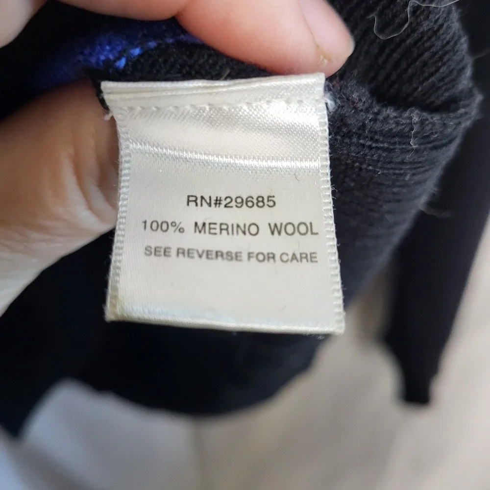 Pendleton Mens XL 100% Merino Wool Argyle Turtleneck Sweater Black Blue‎ Cream